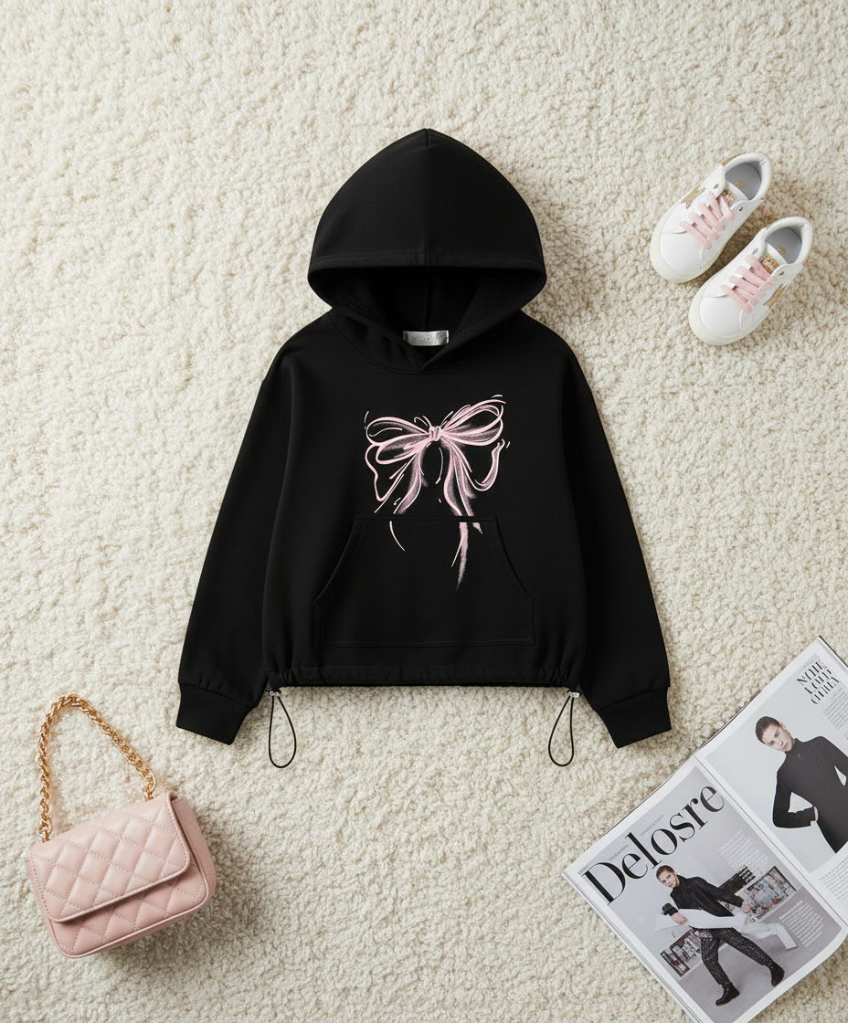 🎀 Sweat fille à capuche nœud rose – Chic & tendance 🎀