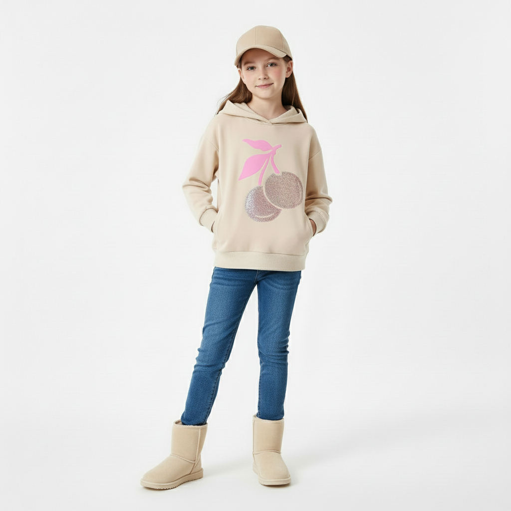 🍒 Sweat fille cerises strass – Douceur & style 🍒