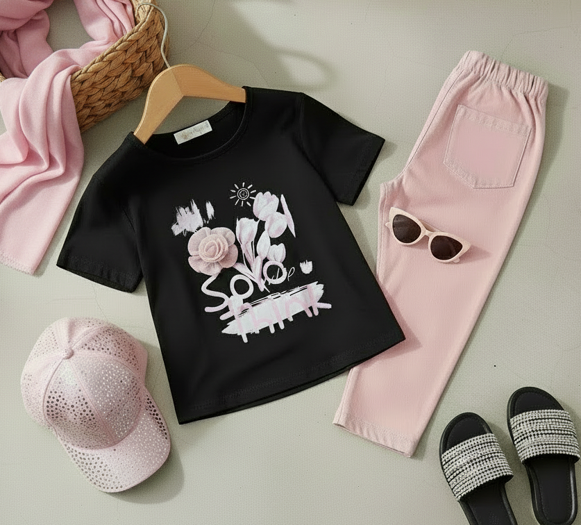 T-shirt avec fleurs en relief