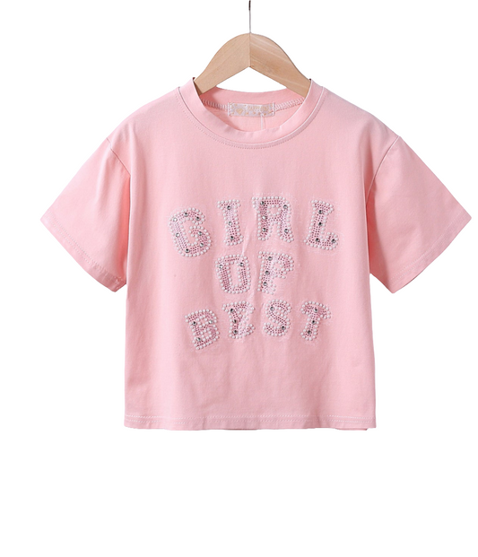 T-shirt rose avec perles