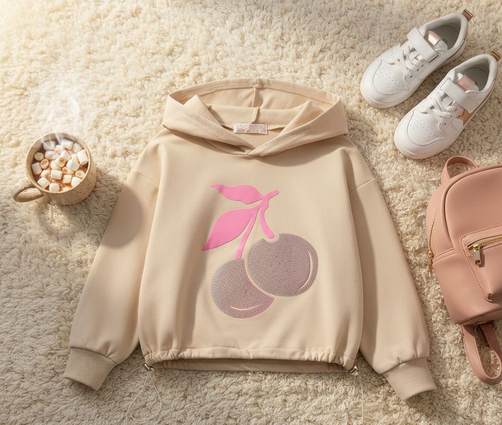 🍒 Sweat fille cerises strass – Douceur & style 🍒