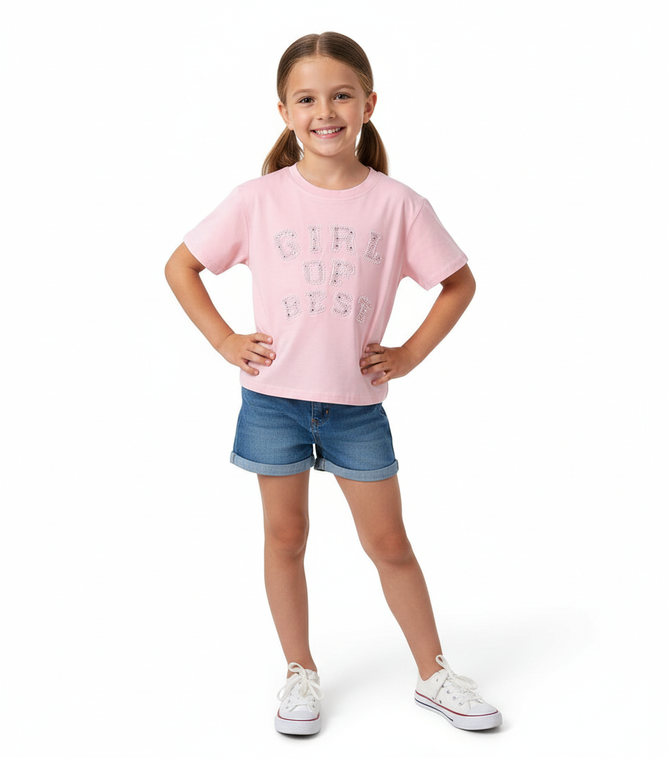 T-shirt rose avec perles