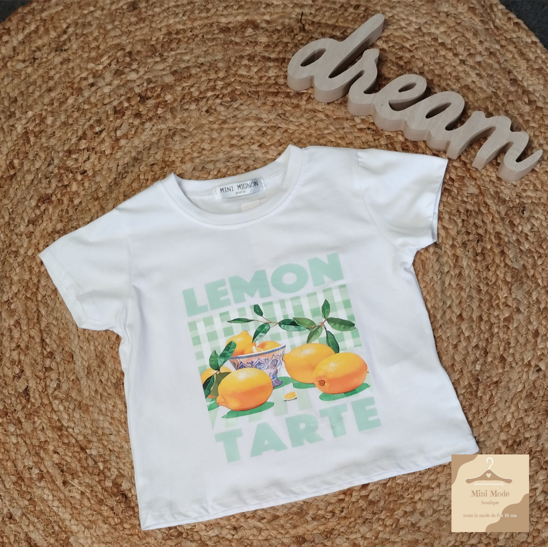 T-shirt citron manches courtes pour enfant de 4 à 14 ans

